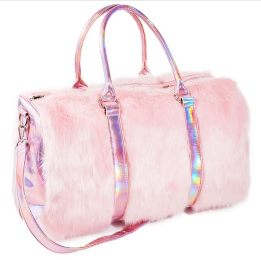 Laser Symphony  Faux Fur Plush Oversized Travel Bag Luggage Bag Large Capacity Tote