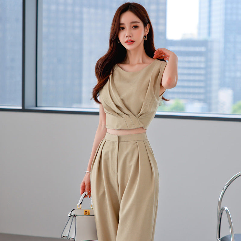 New Slim Top Temperament Thin Waist Wide Leg Pants For Women