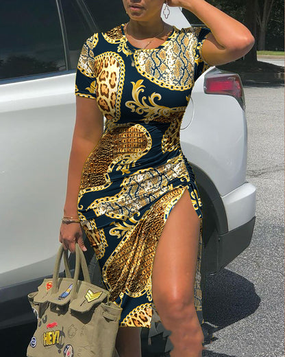 New Yellow Short-sleeved Drawstring Dress