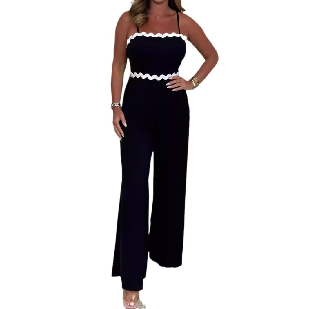 Fashion Pure Color Tube-top Suspender Jumpsuit