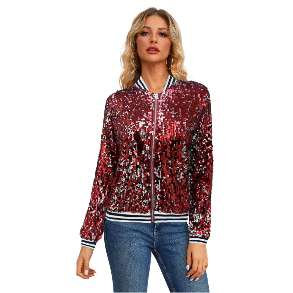 Fashionable Sequins Long Sleeve Coat For Women
