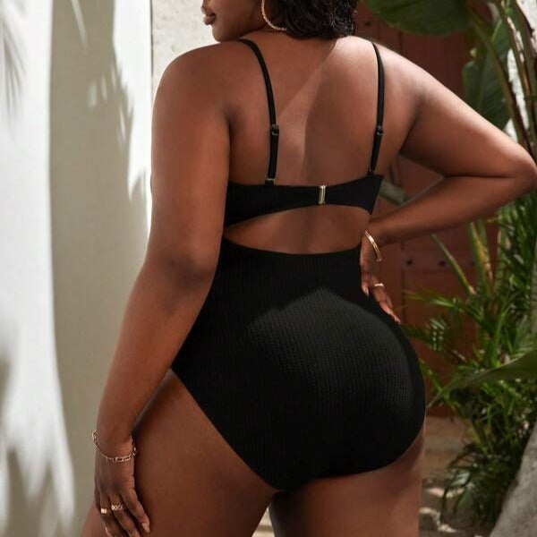 Plus Size Women's Black Slimming Sling Triangle One-piece Swimsuit