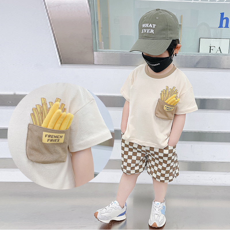 Kids french fries top short Sleeve shirts & Shorts Two Piece Set.