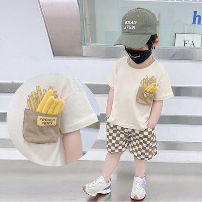 Kids french fries top short Sleeve shirts & Shorts Two Piece Set.