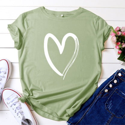 Women's Printed Cotton T-shirt With Short Sleeves heart top . Love