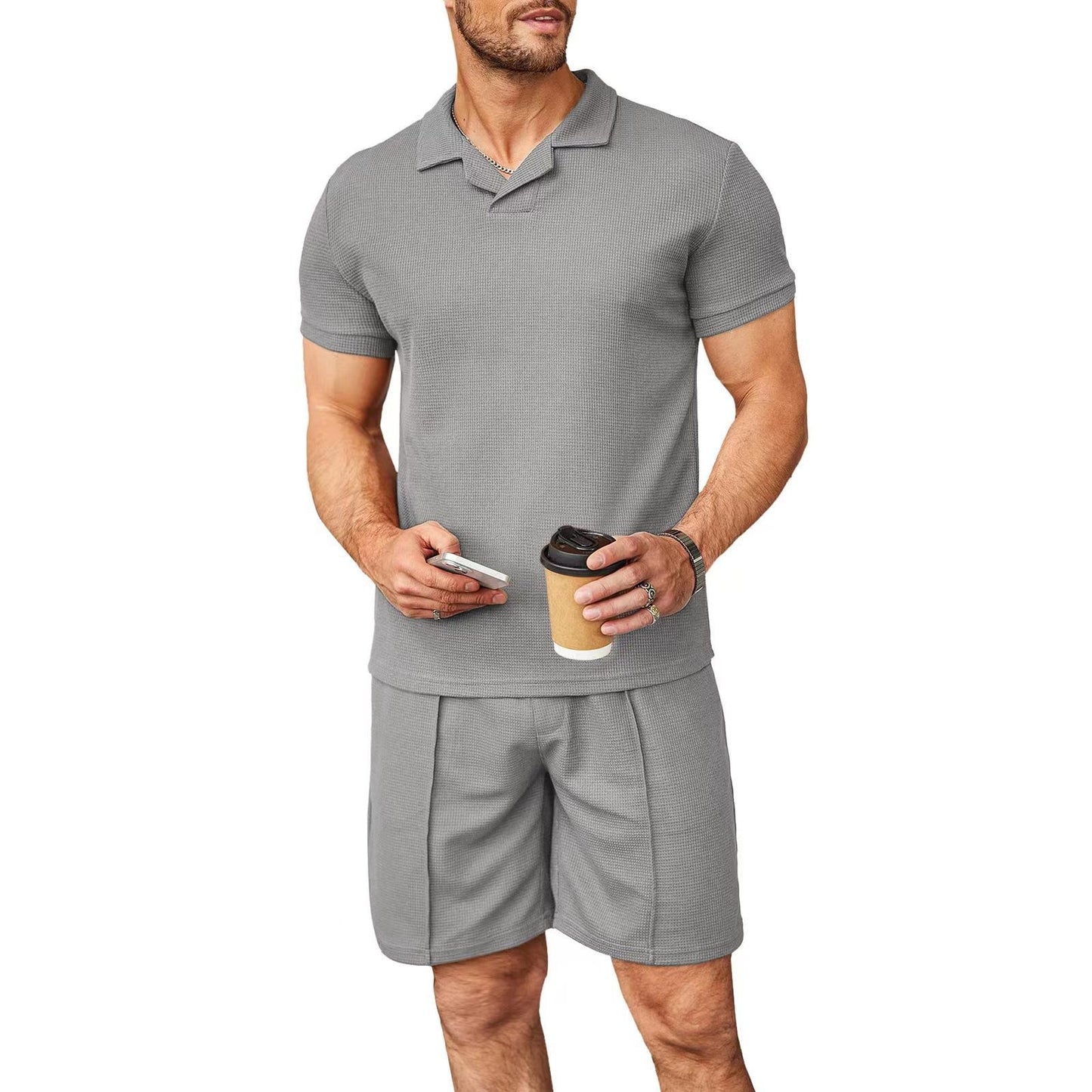 2pcs Set Men Polo Shirt with shorts.