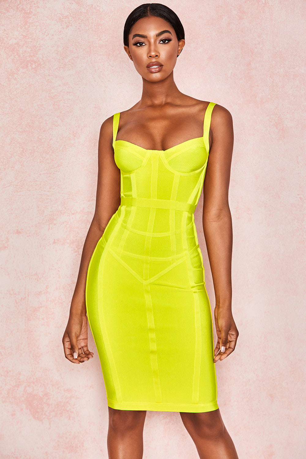 Fluorescent Yellow Solid Color Dress Sexy Sling Bag Hip Dress