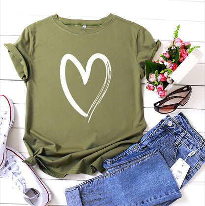 Women's Printed Cotton T-shirt With Short Sleeves heart top . Love