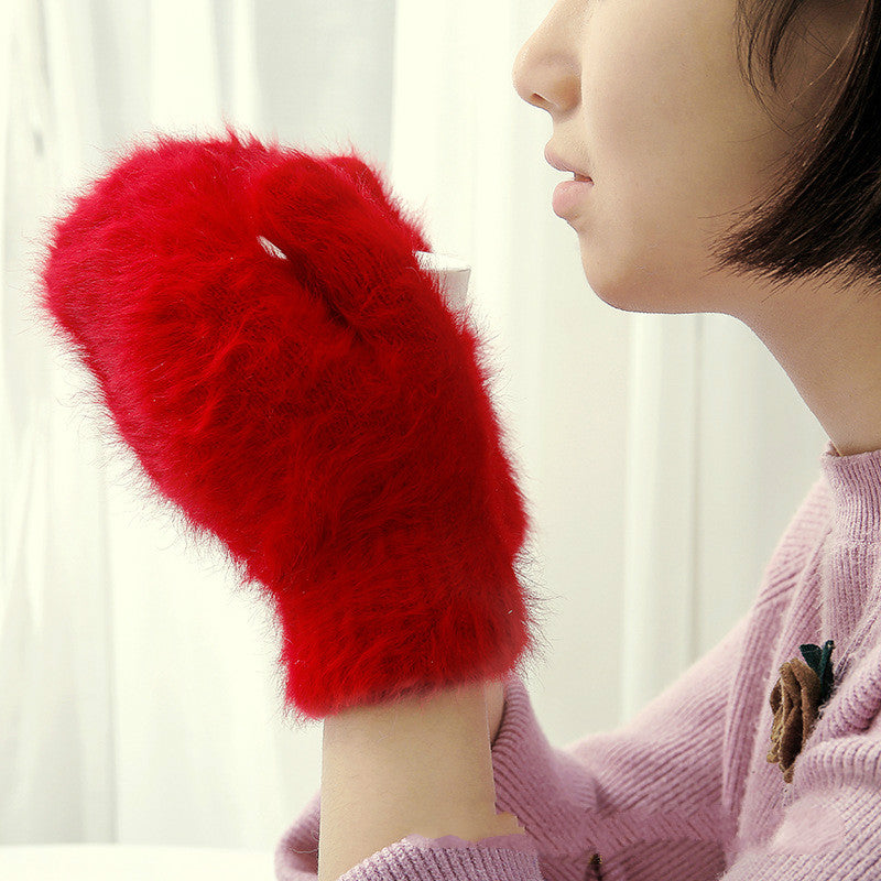 Rabbit fur warm gloves