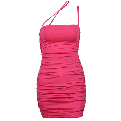Sling pleated slim ladies dress