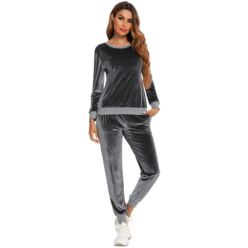 Women's Autumn And Winter Velvet Sports Two-piece Set