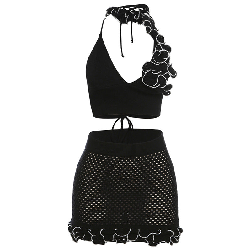 New Fashion Tie Lace Knitted Skirt Outfit