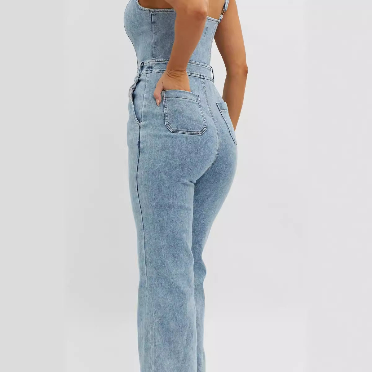 Adjustable Shoulder Strap Slim Cowboy Siamese Trousers Overall