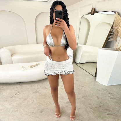 New Fashion Tie Lace Knitted Skirt Outfit