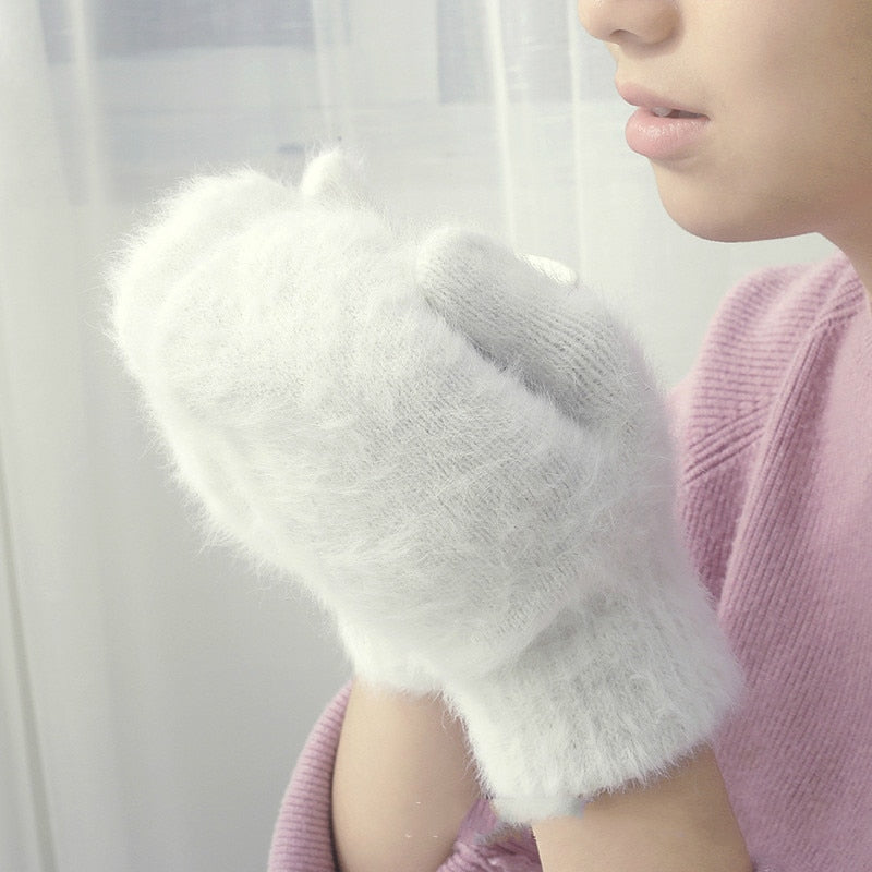 Rabbit fur warm gloves