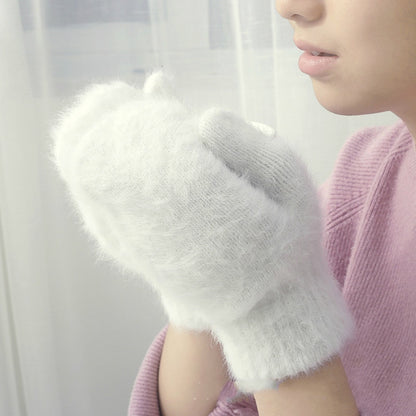 Rabbit fur warm gloves