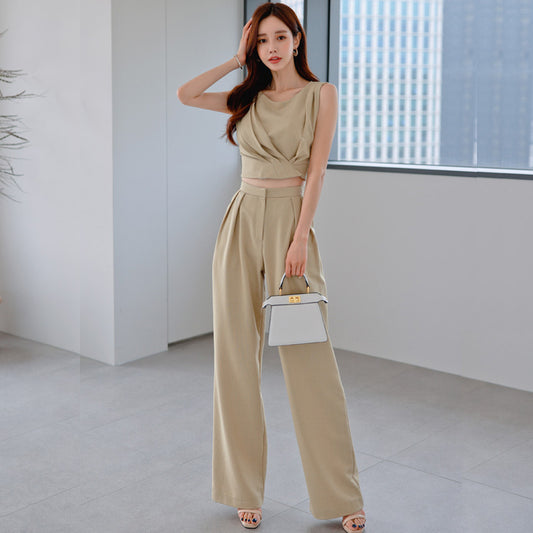 New Slim Top Temperament Thin Waist Wide Leg Pants For Women