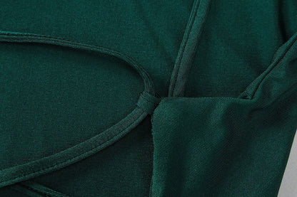 Backless Women's Dark Green Suspender Dress