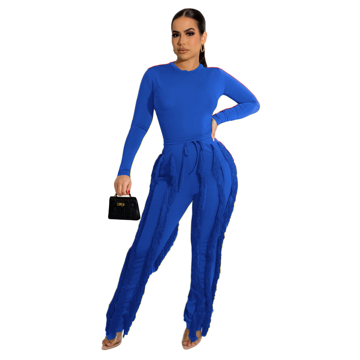 Women's Tassel Lace Jumpsuit Solid Color Sports Two-piece Suit