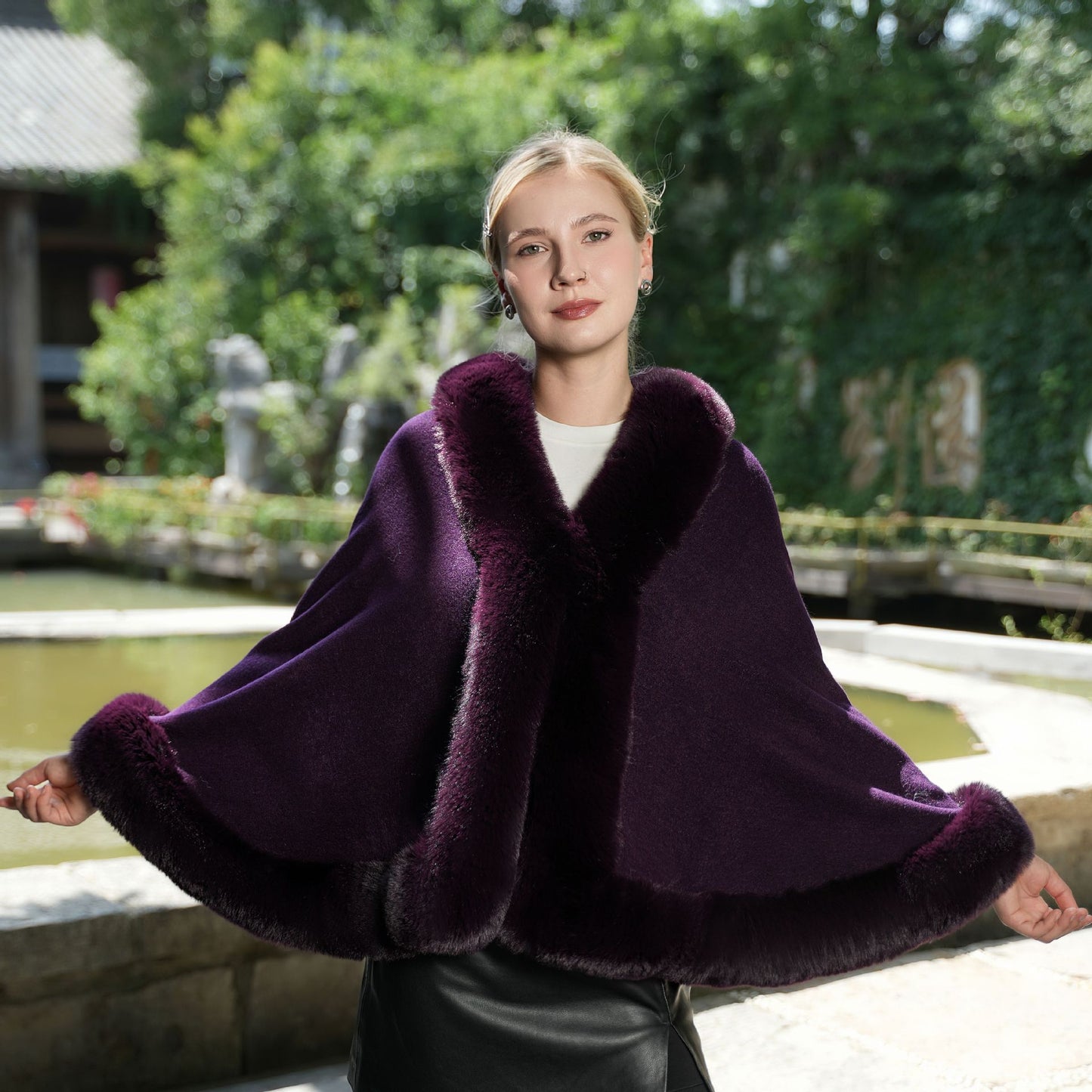 Pure Color All-matching Fur Shawl Warm Evening Gown Outer Cape