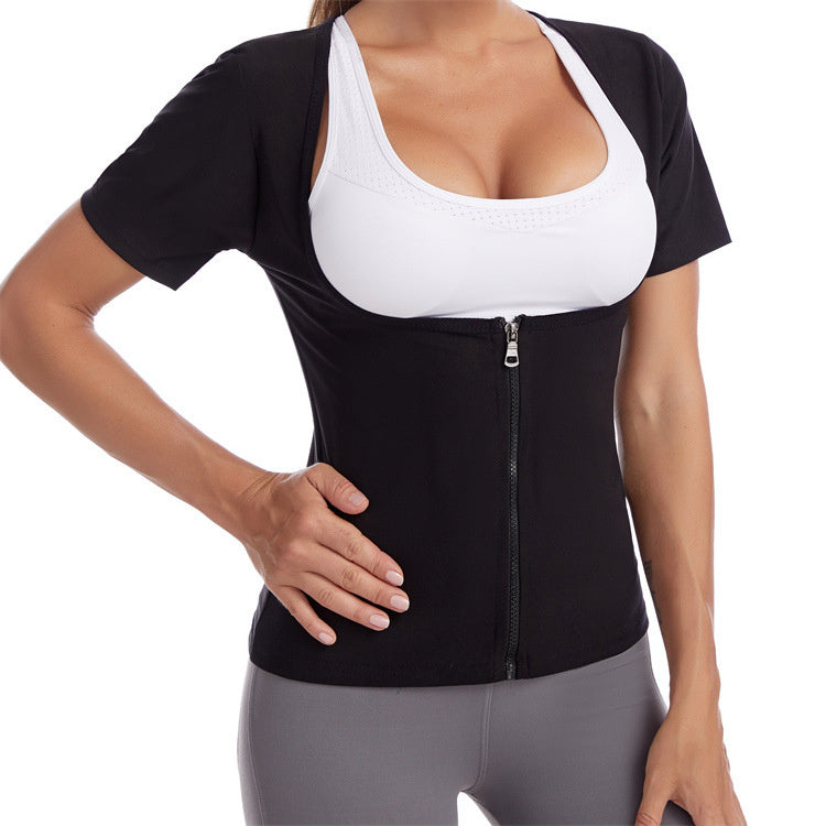 Violent Sweat Suit Women's Belly Contracting Fitness Violently Sweat Short Sleeve Vest