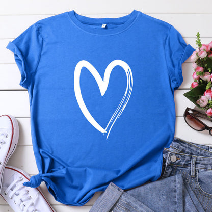 Women's Printed Cotton T-shirt With Short Sleeves heart top . Love