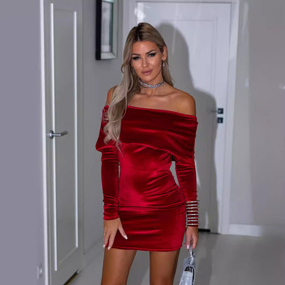 Off-the-shoulder Form-fitting Velvet Evening Gown