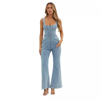 Adjustable Shoulder Strap Slim Cowboy Siamese Trousers Overall