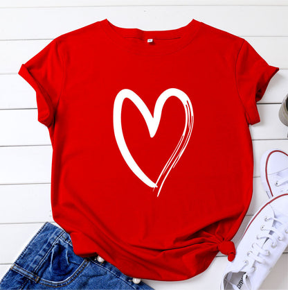 Women's Printed Cotton T-shirt With Short Sleeves heart top . Love