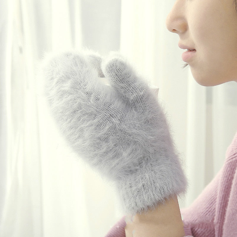 Rabbit fur warm gloves