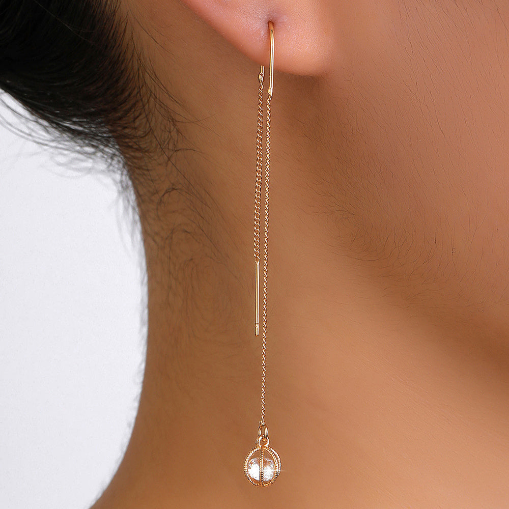 Gold Open Lantern Micro-set Zircon Long Tassel Earrings