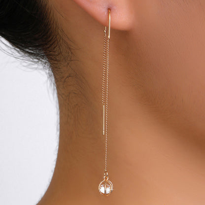 Gold Open Lantern Micro-set Zircon Long Tassel Earrings