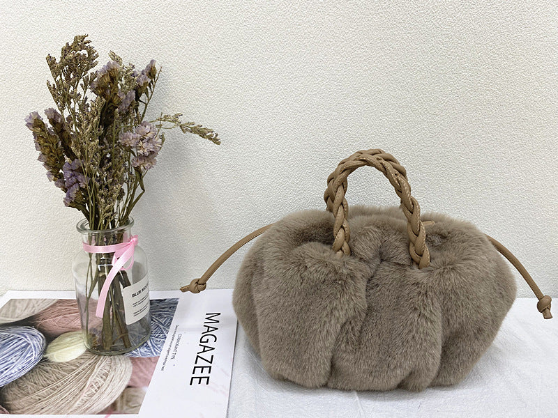 Leather Mink Fur Pleated Cloud Bag