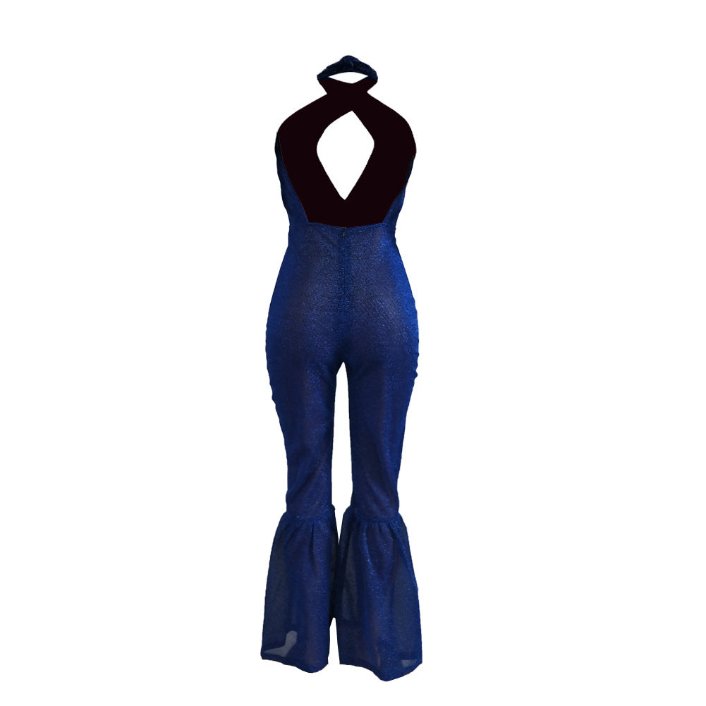 European And American Sexy Solid Color Halter Halter Jumpsuit