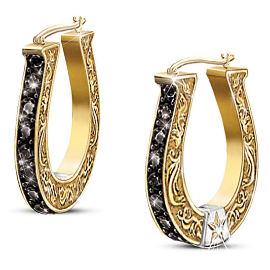 U-Shaped Horseshoe Earrings Cowboy Riding Boots Two-Tone Earrings