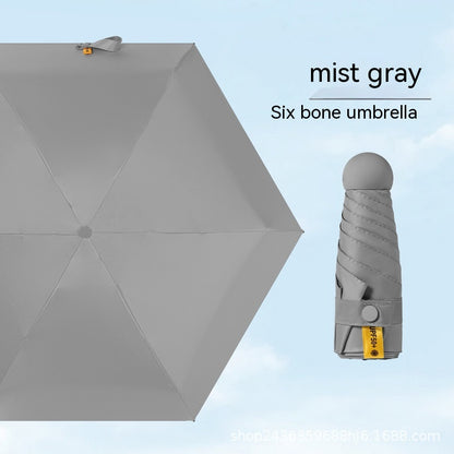 Ultra-light Five-fold Capsule Pocket Umbrella Black Glue Sun Umbrella For Women