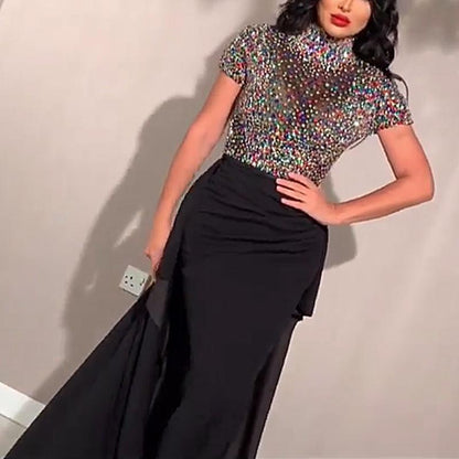 Women's Sequin Wrap Hip Party Gown Dress
