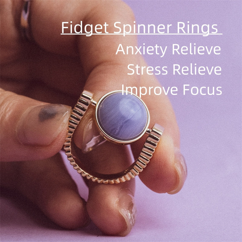 Original Fidget Spinner Rings Natural Stone Rings Replaceable Spinners For Anxiety And Stress Relief Jewelry Gifts