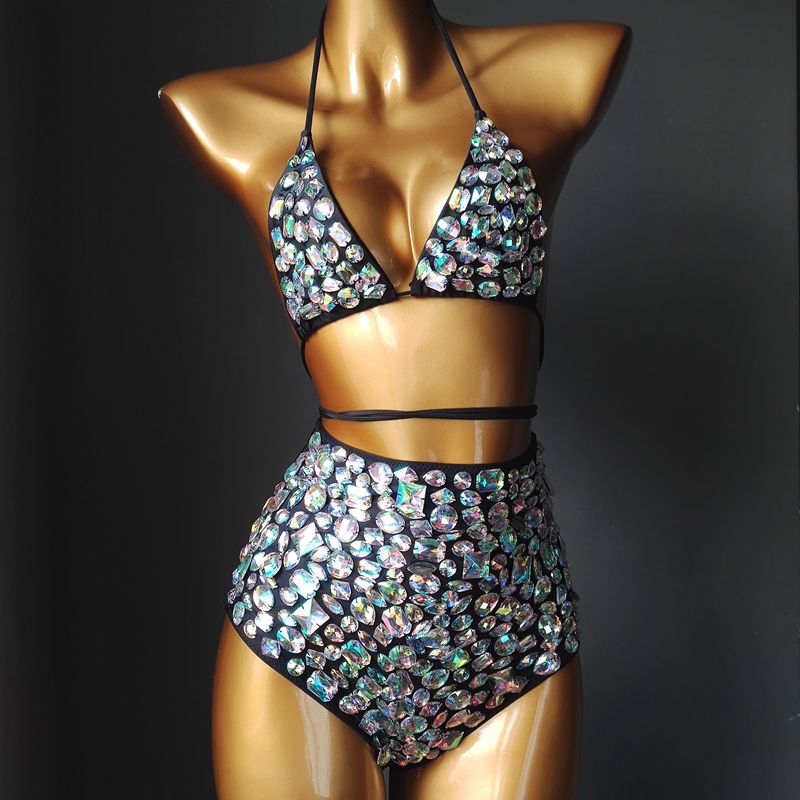 Venus Vacation Diamond Bikini Set Rhinestone Swimwear Bandage Swimsuit Sexy Women Bathing Suit Push Bling Stones Biquini