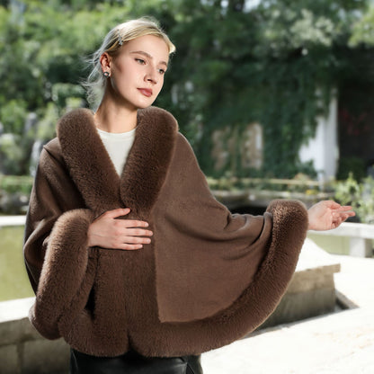 Pure Color All-matching Fur Shawl Warm Evening Gown Outer Cape