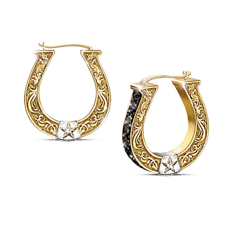 U-Shaped Horseshoe Earrings Cowboy Riding Boots Two-Tone Earrings