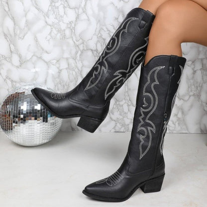 Fashion Western Embroidery High Tube Pointed-toe Boots