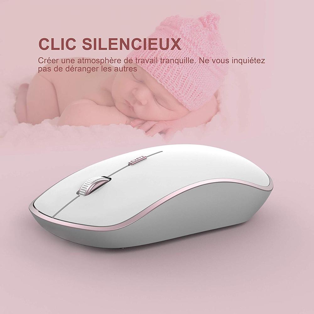 French Keyboard Wireless 2400DPI Mouse 2.4Ghz Ultra-Slim AZERTY Keyboard Mouse Set, Portable Silent Ergonomic- Pink/silver