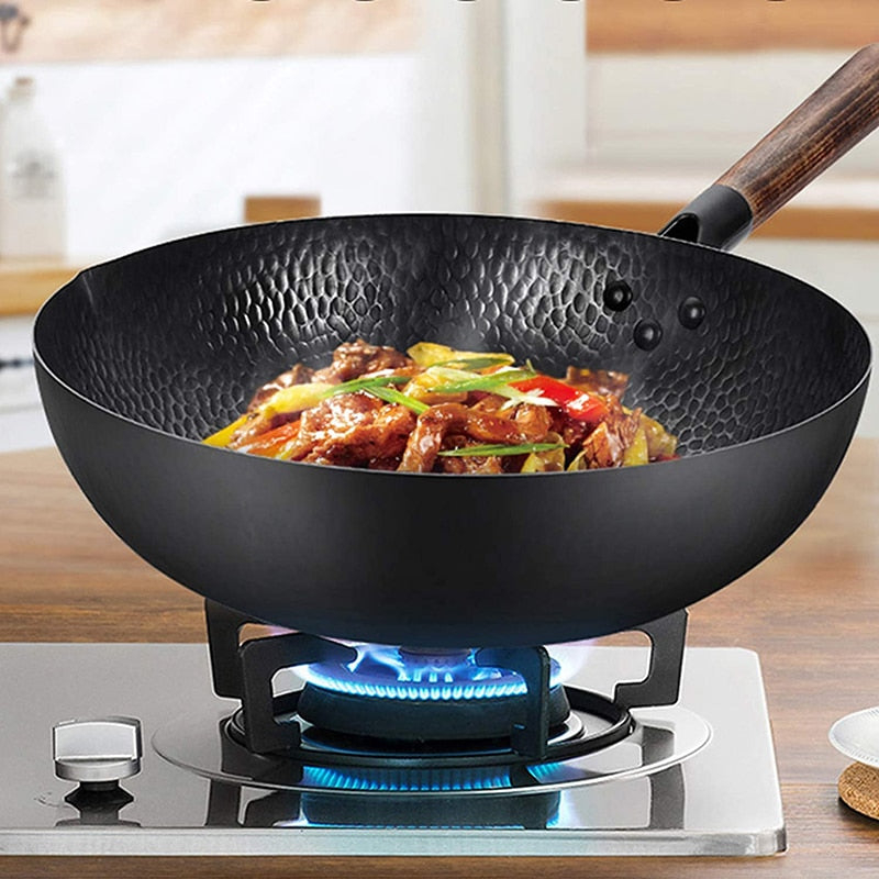 High Quality Iron Wok Traditional Handmade Iron Wok Non-stick Pan Non-coating Gas Cooker Cookware