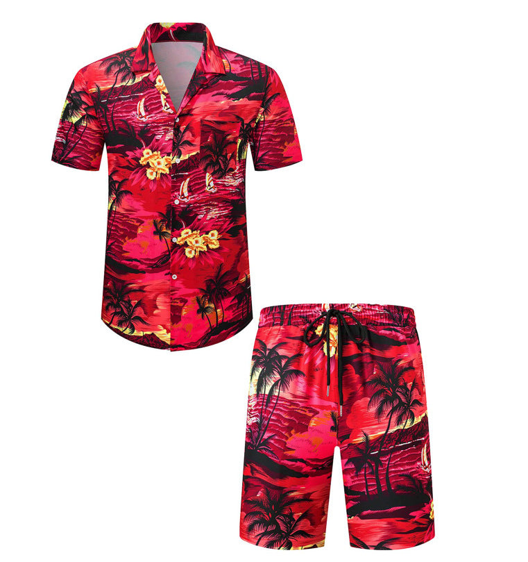 Summer Men's Shirt Top Digital Printing Short Sleeve Suit