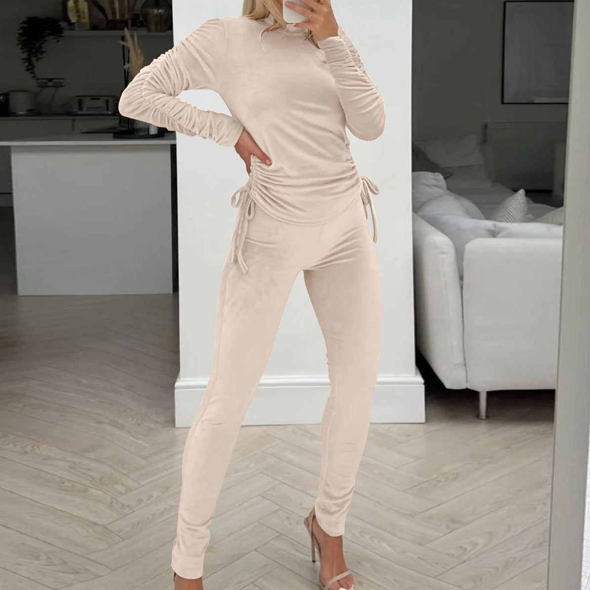 Autumn Winter Coat Slim-fit Trousers Two-piece Set