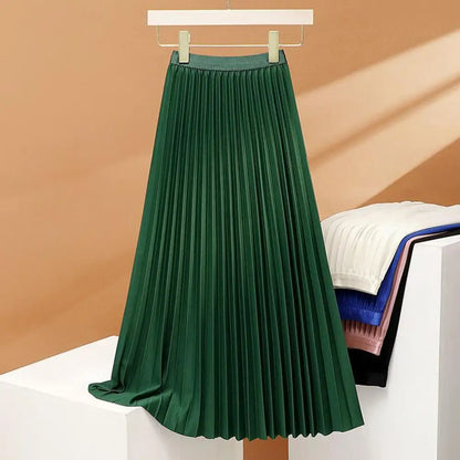 Solid Color Maxi Skirt Elegant Women's High Waist Maxi Skirt in Solid Color Pleated A-line Design for Work Leisure Wear Casual