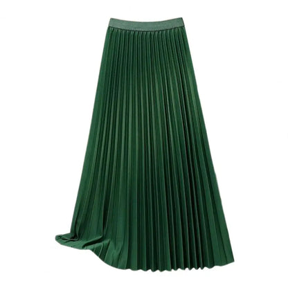 Solid Color Maxi Skirt Elegant Women's High Waist Maxi Skirt in Solid Color Pleated A-line Design for Work Leisure Wear Casual