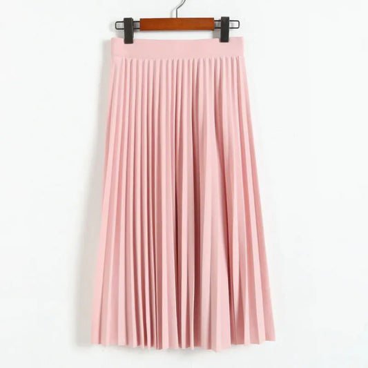 Women's High Waist Pleated Solid Color Half Length Elastic Skirt Promotions Lady Black Pink