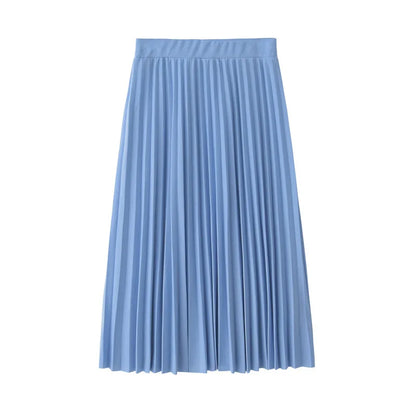 Women's High Waist Pleated Solid Color Half Length Elastic Skirt Promotions Lady Black Pink